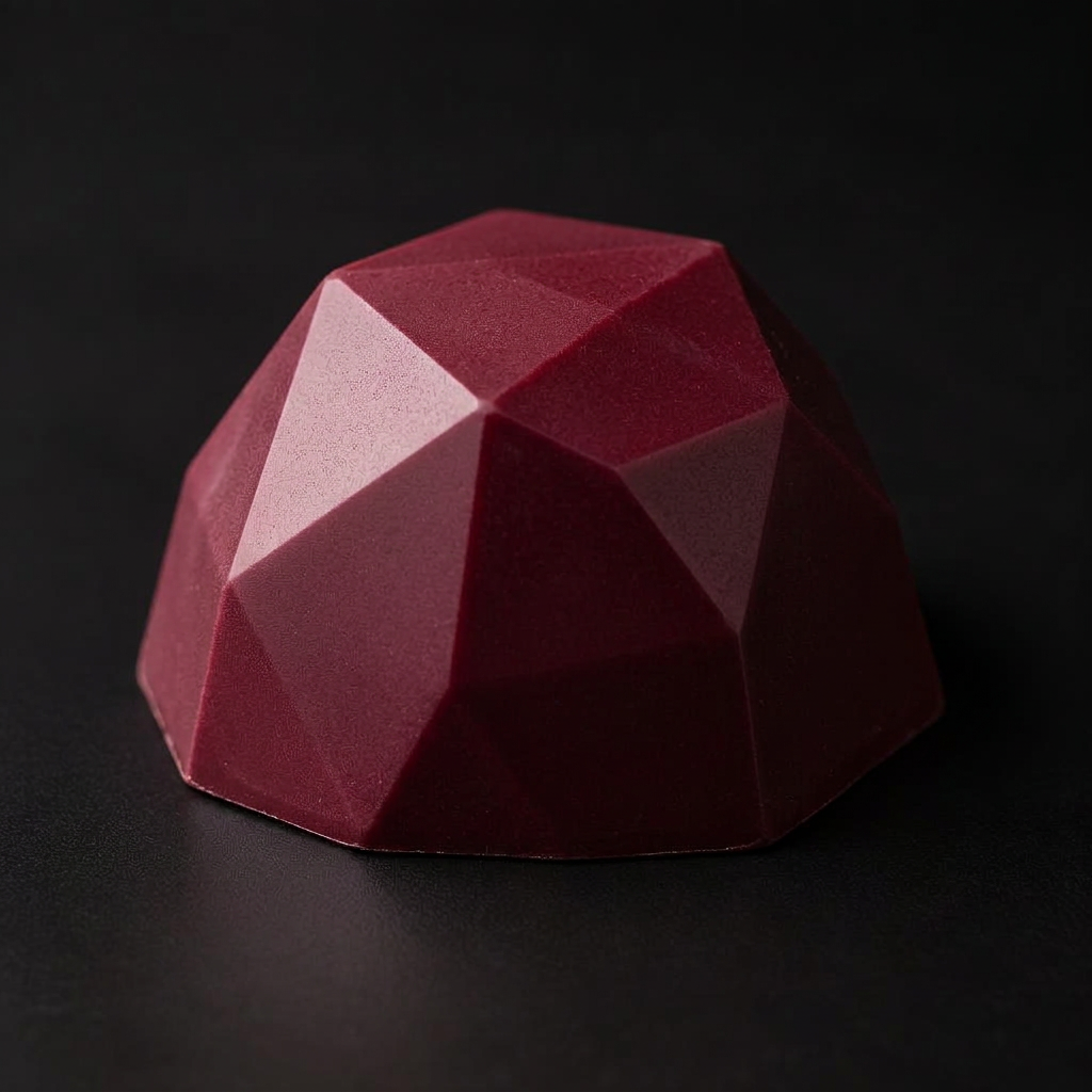 A faceted ruby chocolate bonbon flecked with gold